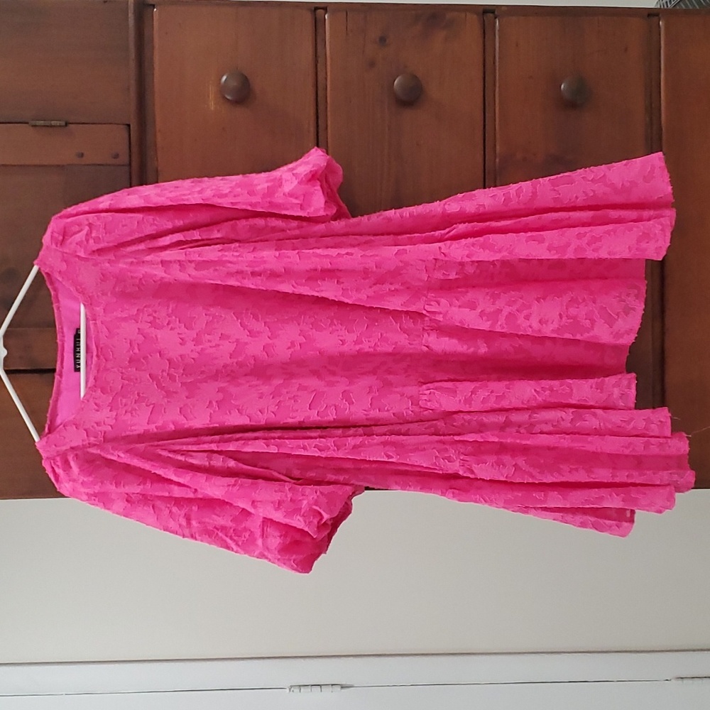 Bright Pink Puffed Sleeves Full Swing Dress